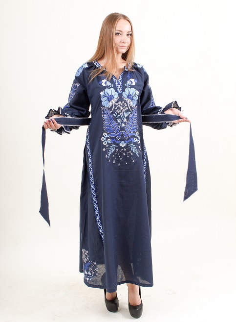 Вишите плаття Либідь (синя) купити в Україні від виробника Галичанка фото 2